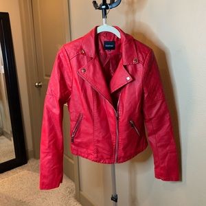 Red faux leather jacket